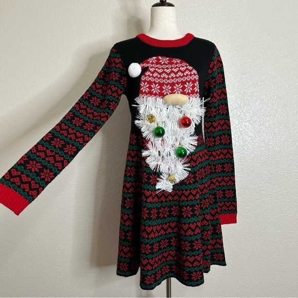 Born Famous Santa Crewneck Long Sleeves Sweater Dress, Sz Large - Picture 2 of 14
